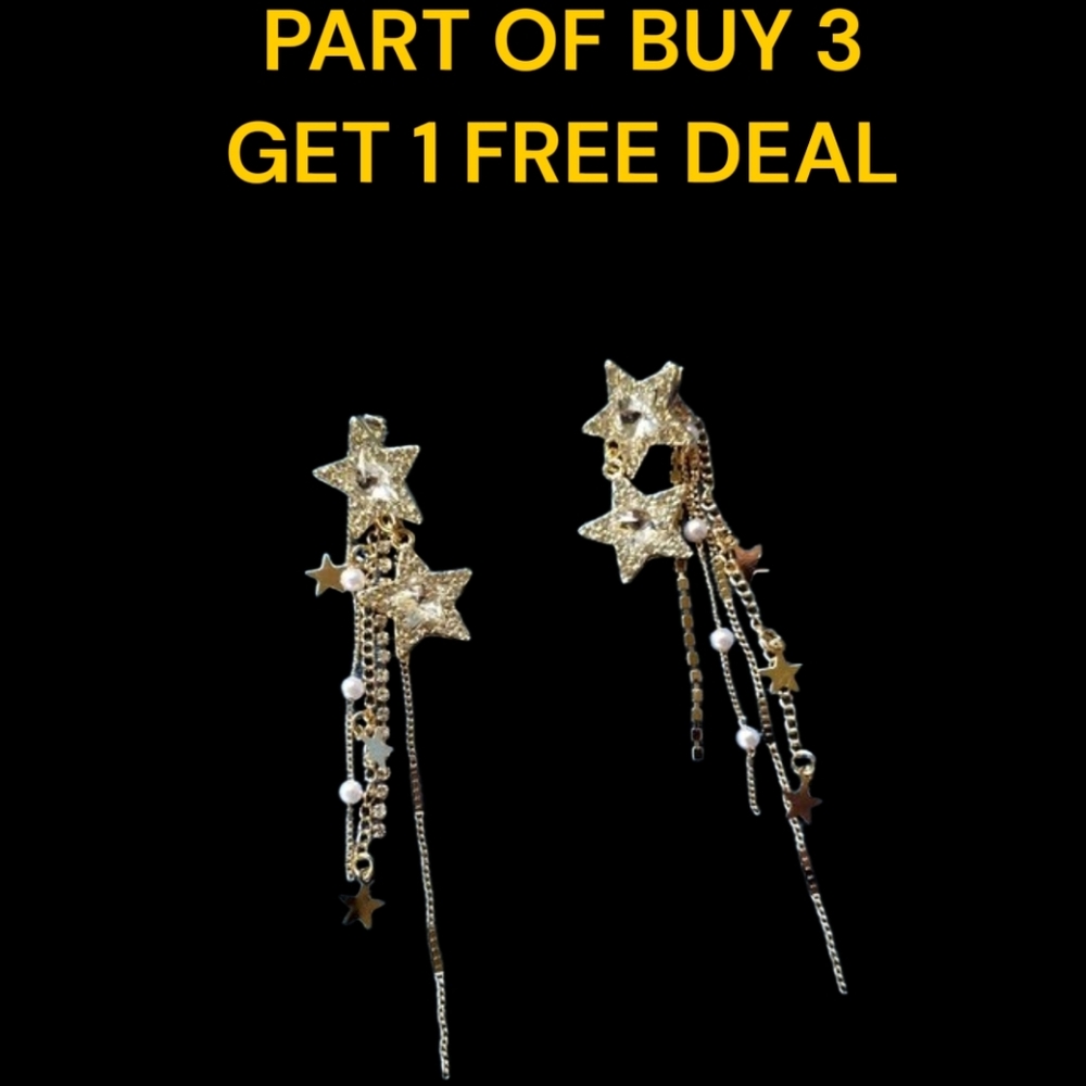 🎆Fireworks Bling Stars & Pearls Dangle Earrings - NWOT🎆